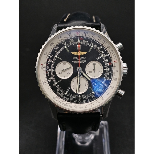 46 - A Breitling Navitimer AB0127 Chronograph Gents Watch. Black leather original strap. Stainless steel ... 