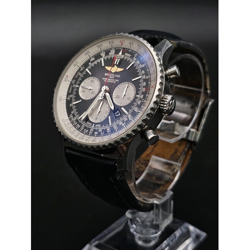 46 - A Breitling Navitimer AB0127 Chronograph Gents Watch. Black leather original strap. Stainless steel ... 