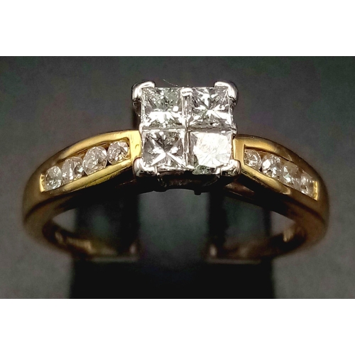 110 - 18K YELLOW GOLD DIAMOND SET RING. 0.60CT DIAMOND. TOTAL WEIGHT 3.8G.  SIZE P