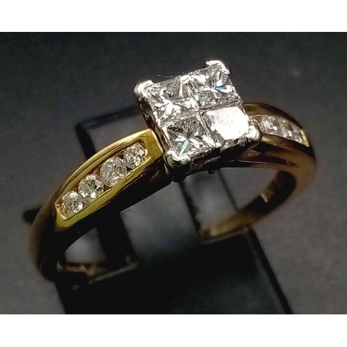 110 - 18K YELLOW GOLD DIAMOND SET RING. 0.60CT DIAMOND. TOTAL WEIGHT 3.8G.  SIZE P