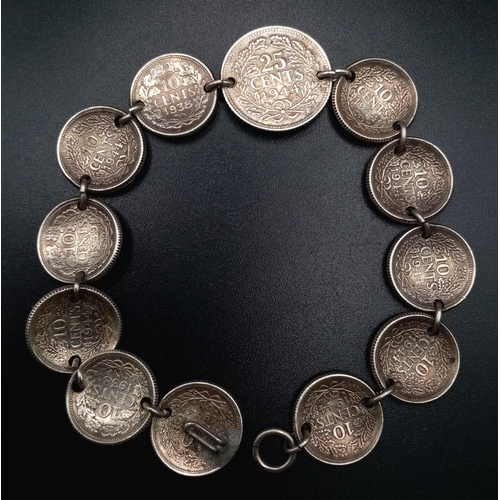 770 - An Vintage (Circa 1940) Dutch Silver Coin Bracelet. 7.5 inches. 19.82g total weight. Ref: ecn- 1338