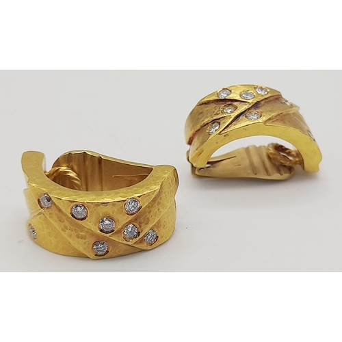 20 - A spectacular 22 K yellow gold clip earrings with diamonds,  by the renowned Greek designer ZOLOTAS.... 