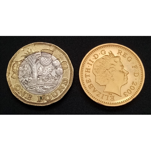 34 - A rare, solid 22 K yellow gold coin PATTERN of £1. Weight: 19 g.