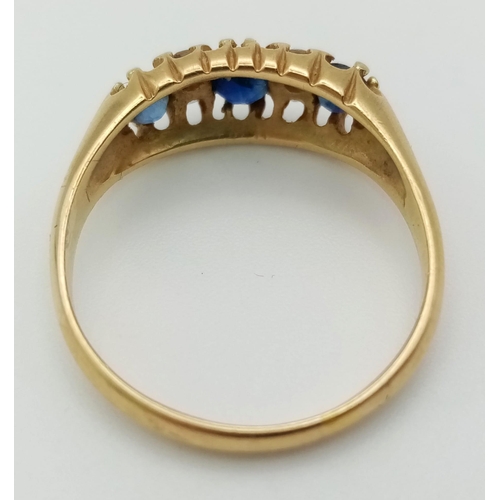 37 - An antique, 18 K yellow gold ring with old cut diamonds and sapphires (0.65 carats). Hallmarked Ches... 