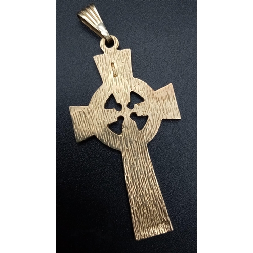 17 - A Vintage 9K Yellow Gold Celtic Cross Pendant. 5.5cm. 7g