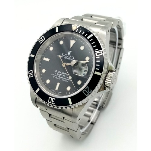 36 - A ROLEX SUBMARINER - THE ULTIMATE DIVERS WATCH IN STAINLESS STEEL WITH BLACK DIAL AND BEZEL . 40mm A... 