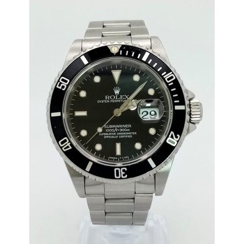 36 - A ROLEX SUBMARINER - THE ULTIMATE DIVERS WATCH IN STAINLESS STEEL WITH BLACK DIAL AND BEZEL . 40mm A... 