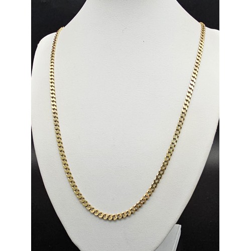 10 - A 9K Yellow Gold Flat Link Curb Necklace. 56cm. 18.3g