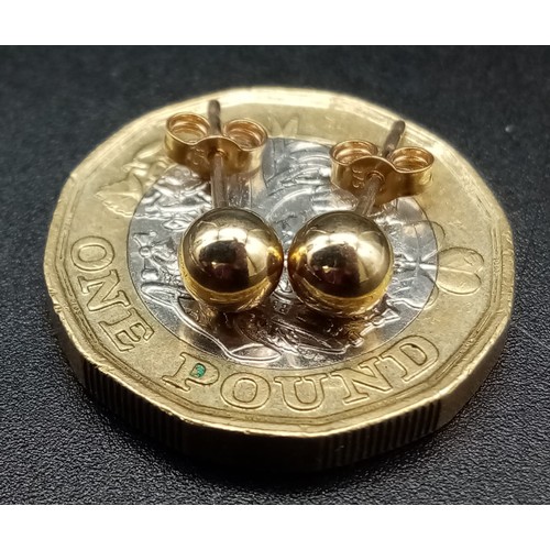 755 - 9K YELLOW GOLD BALL STUDS 0.4G NEW & UNWORN