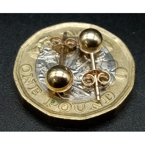 755 - 9K YELLOW GOLD BALL STUDS 0.4G NEW & UNWORN