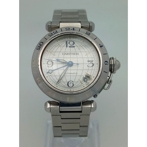 15 - A CARTIER AUTOMATIC STAINLESS STEEL GENTS WATCH.  36mm