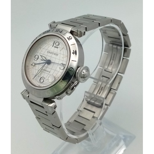 15 - A CARTIER AUTOMATIC STAINLESS STEEL GENTS WATCH.  36mm