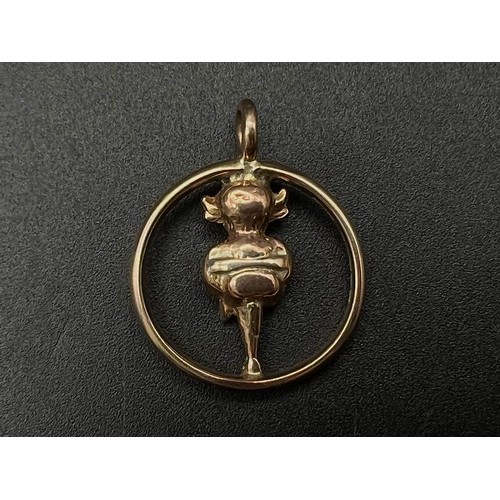 66 - An Antique 9K Rose Gold Imp Pendant. This acolyte of Satan sits within a ring of rose gold fire! 2cm... 