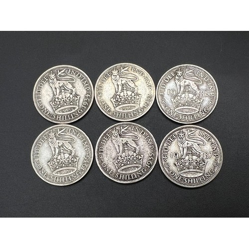 774 - A Parcel of 6 Pre-1947 Silver Shillings of Consecutive Run Dates from 1933-1938 Inclusive, all fair ... 