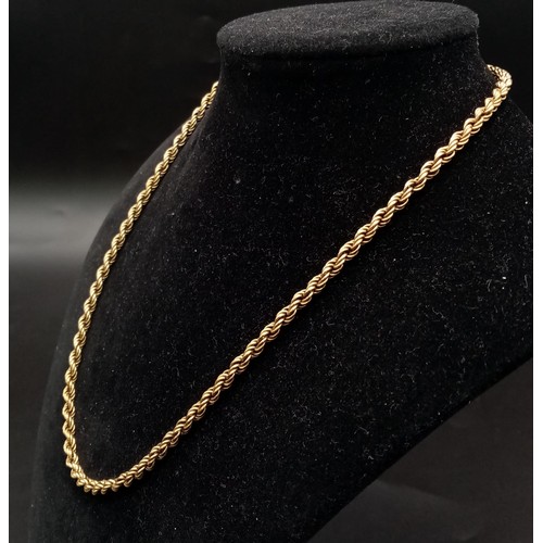 18 - A Vintage 9K Yellow Gold Rope Twist Necklace. 44cm. 6g.