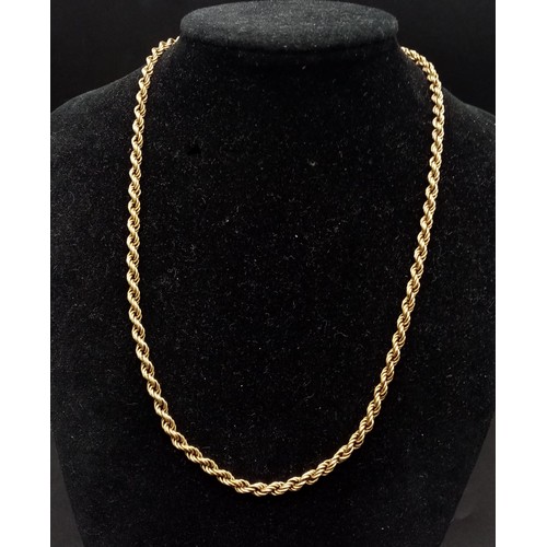 18 - A Vintage 9K Yellow Gold Rope Twist Necklace. 44cm. 6g.