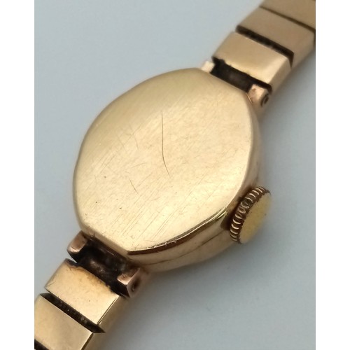 24 - A Vintage 9K Yellow Gold Verity Ladies Watch. 9K gold bracelet and 9K gold oval case - 15mm. Mechani... 