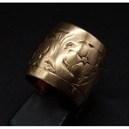 217 - A vintage, 9 K yellow gold ring by the famous London goldsmiths Brody Williams Ltd (BW&S). Barrel sh... 