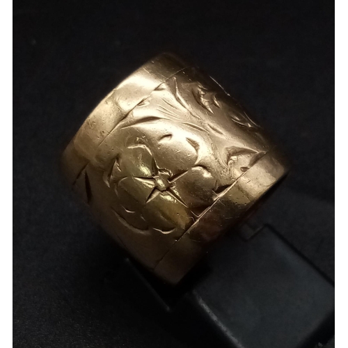 217 - A vintage, 9 K yellow gold ring by the famous London goldsmiths Brody Williams Ltd (BW&S). Barrel sh... 