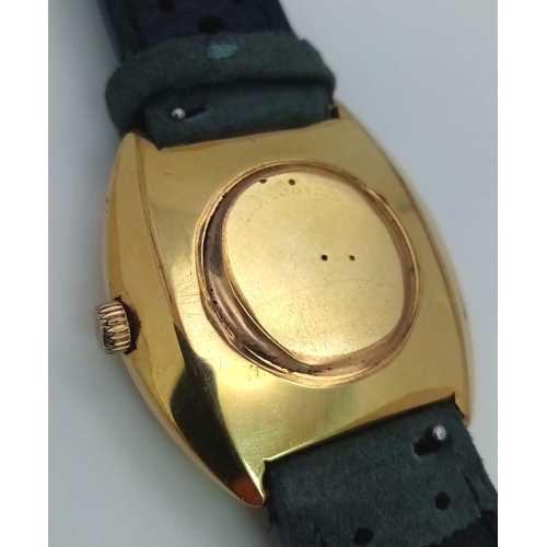 283 - A Vintage Longines Automatic Gold Plated Gents Watch. Grey leather strap. Gold plated case - 35mm. G... 