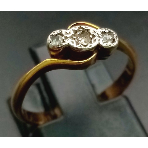 323 - A Vintage 18K Yellow Gold and Platinum Diamond Ring. Size K. 2.11g total weight.