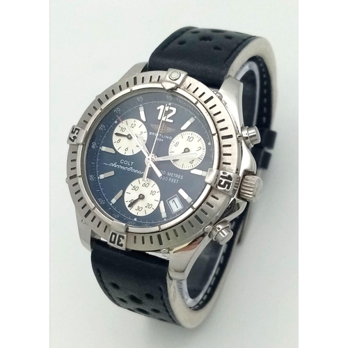 37 - A Breitling Colt Chrono Ocean Gents Watch. Black leather strap. Stainless steel case - 38mm. Quartz ... 