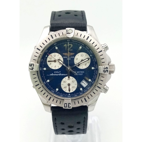 37 - A Breitling Colt Chrono Ocean Gents Watch. Black leather strap. Stainless steel case - 38mm. Quartz ... 