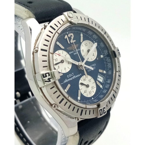 37 - A Breitling Colt Chrono Ocean Gents Watch. Black leather strap. Stainless steel case - 38mm. Quartz ... 