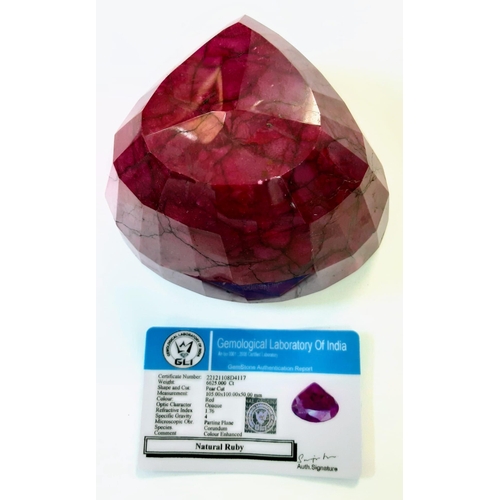 376 - A Mammoth 6625ct Earth-Mined African Ruby. Pear Shape with a GLI Certificate.This is a colour-enhanc... 