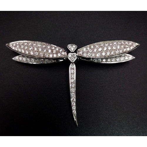 50 - A Wonderfully Crafted 18K White Gold Dragonfly Brooch. Approximately 3.5ct of diamonds. 5.5cm wingsp... 