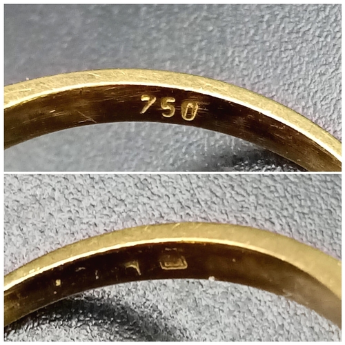 579 - An 18K Yellow Gold Half-Eternity Diamond Ring. Six diamonds - 0.30ctw. Size L. 2.6g total weight.