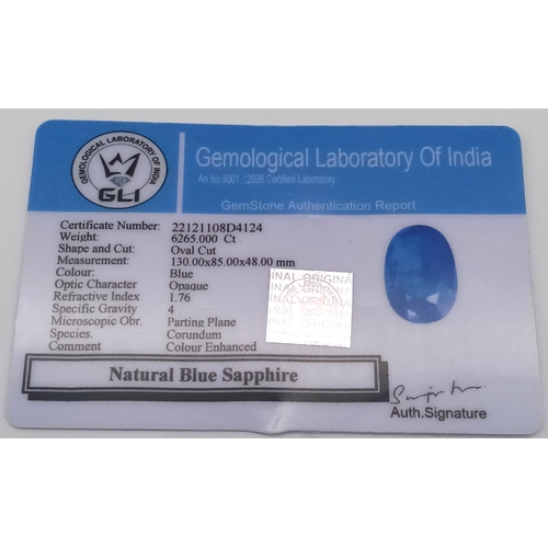 629 - A Gargantuan 6265ct Earth-Mined African Blue Sapphire Gemstone. Oval Shape. GLI Certified. This gems... 