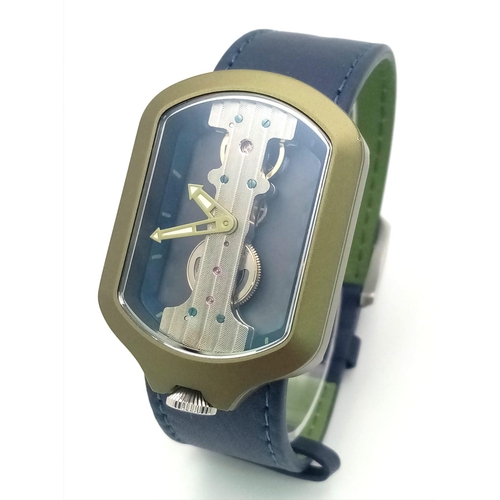 444 - A Verticale Swiss Gents Watch. Blue leather strap. Green ceramic case. Mechanical movement in workin... 