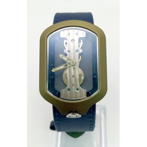 444 - A Verticale Swiss Gents Watch. Blue leather strap. Green ceramic case. Mechanical movement in workin... 