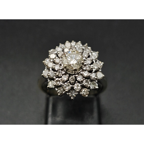 160 - An 18 K white gold ring with a cluster of diamonds (2.50 carats appr). Ring size: K, weight: 6.3 g. ... 