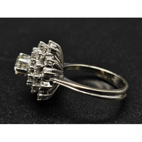 160 - An 18 K white gold ring with a cluster of diamonds (2.50 carats appr). Ring size: K, weight: 6.3 g. ... 