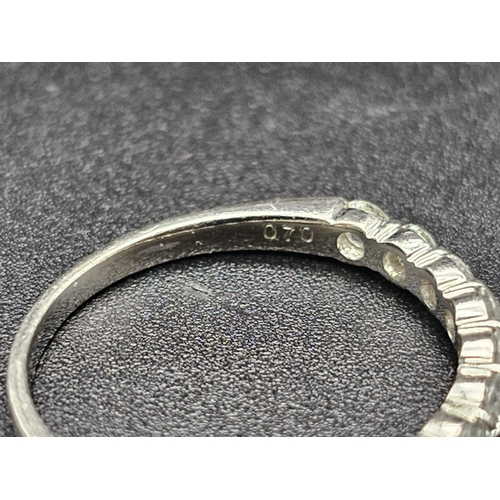 181 - A half eternity platinum diamond (0.70 carats) ring. Good quality  white diamonds VVS, ring size: M,... 