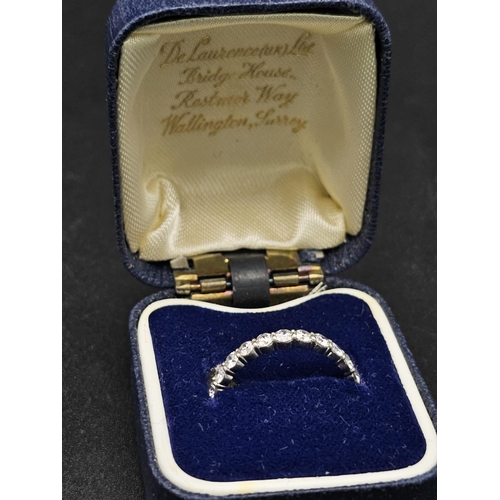 181 - A half eternity platinum diamond (0.70 carats) ring. Good quality  white diamonds VVS, ring size: M,... 