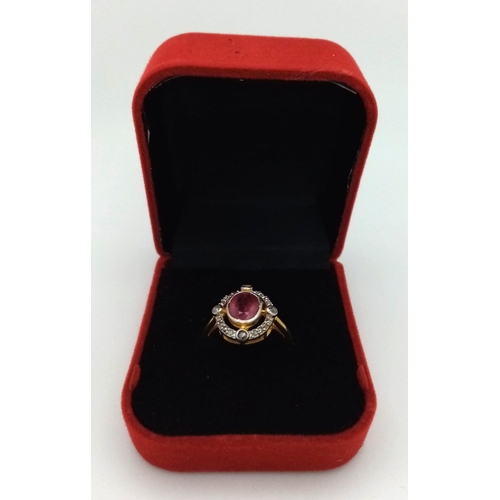 851 - A Ruby Ring with Rose cut Diamonds. Gold plated 925 Sterling silver. Burma Ruby- 2.65ct. Diamond- 0.... 