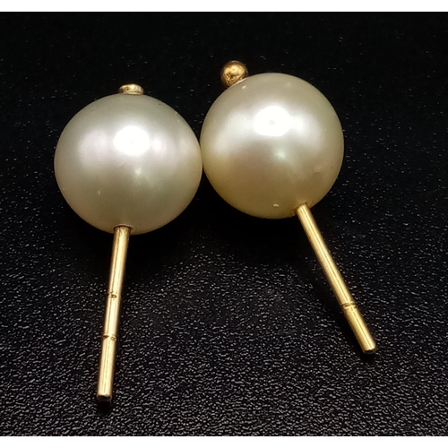 1280 - A yellow gold and pearls stud earring set.