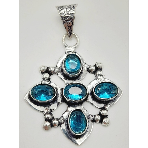 1379 - Three Different Coloured Gemstone Pendants set in White Metal. 6cm - largest pendant.