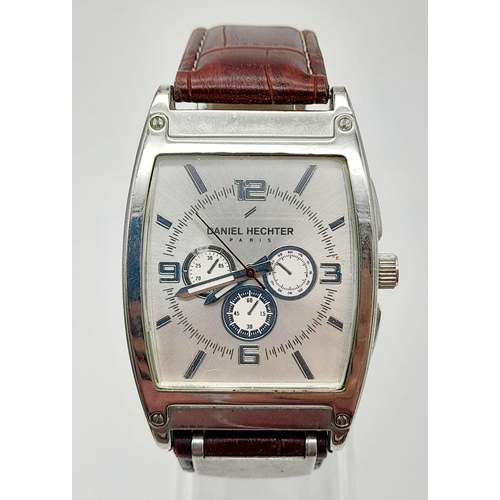 783 - A DANIEL HECHTER - PARIS gents watch. Stainless steel case  45 x 35 mm, silver tone dial with three ... 