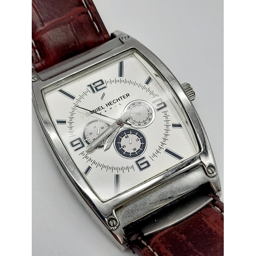 783 - A DANIEL HECHTER - PARIS gents watch. Stainless steel case  45 x 35 mm, silver tone dial with three ... 