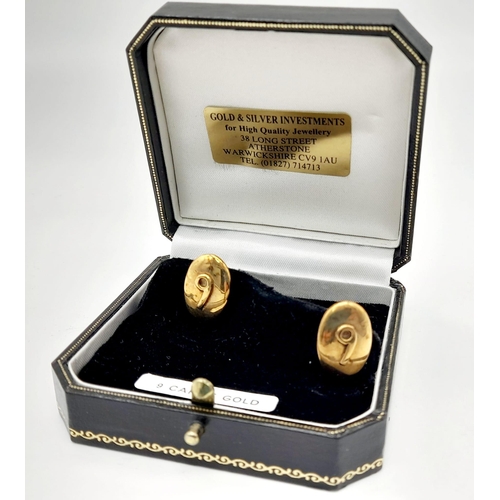 99 - A Pair of Vintage 9K Gold Oval Cufflinks. Hard-six decoration.
Comes in a presentation case. 12.88g ... 