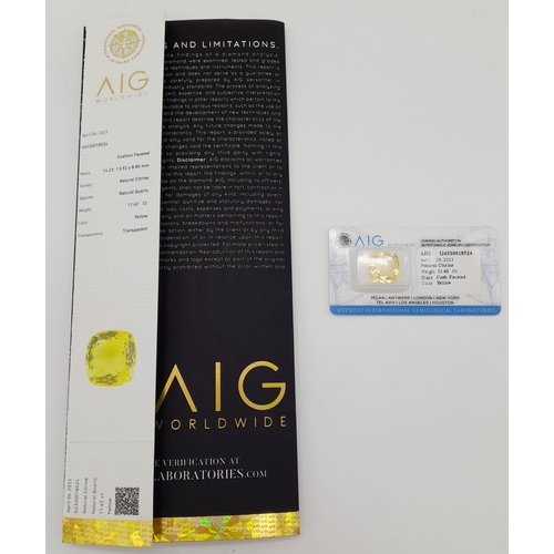 1227 - An 11.42ct Natural Citrine Cushion Cut Gemstone with AIG Milan Certification - Sealed Blister Pack