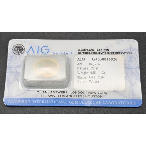 1277 - A 4.51ct Ethiopian Opal in a Sealed Blister Pack. AIG Milan Certified.