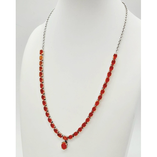 1372 - Beautiful SILVER and CARNELIAN NECKLACE .Set with 34 oval cut orange CARNELIANS in individual silver... 