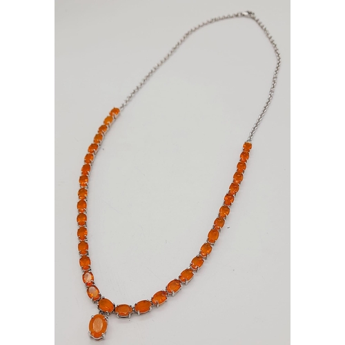 1372 - Beautiful SILVER and CARNELIAN NECKLACE .Set with 34 oval cut orange CARNELIANS in individual silver... 