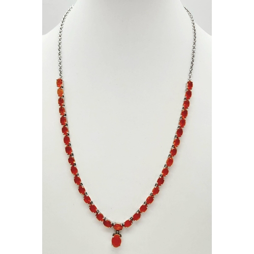 1372 - Beautiful SILVER and CARNELIAN NECKLACE .Set with 34 oval cut orange CARNELIANS in individual silver... 