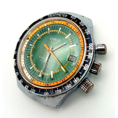 405 - A Vintage Rare Green Dial Oris Star Watch. No strap. Case - 38mm. Chronometer. Green and orange dial... 